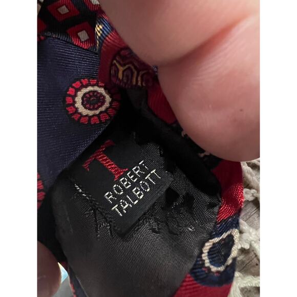 Vintage RARE custom made all silk Robert Talbots tie red blue quilt pattern - Picture 2 of 4